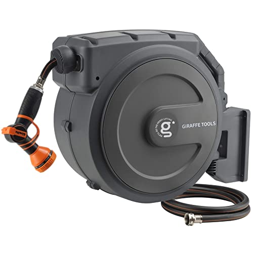 Giraffe Tools Retractable Garden Hose Reel  and 180 Deg Swivel Bracket