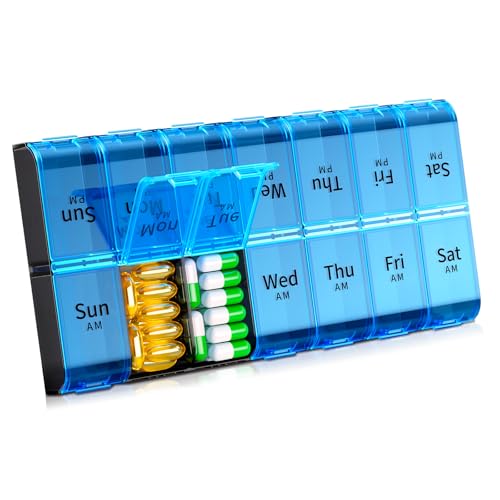 XL Large Weekly Pill Organizer 2 Times a Day, Daily Pill Case Medicine Organizer with 14 Compartments
