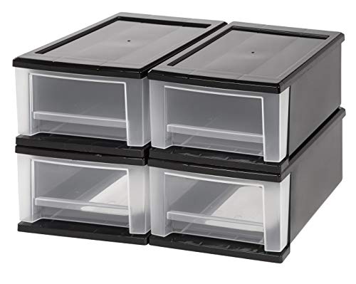 IRIS USA 7 Qt. Plastic Stackable Storage Drawers, Small, 4 Pack